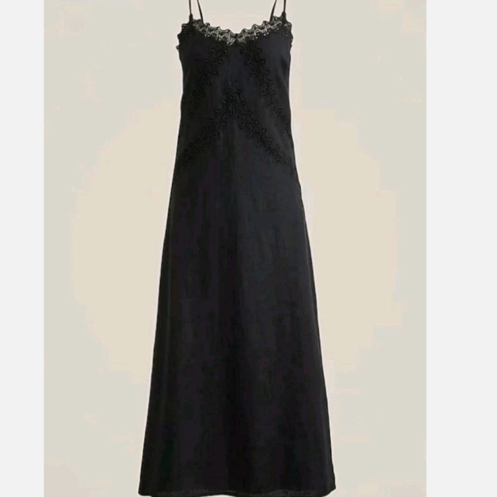 JCREW AIRWEIGHT SUMMER LINEN LACE-TRIM SLIP DRESS - Picture 3 of 6